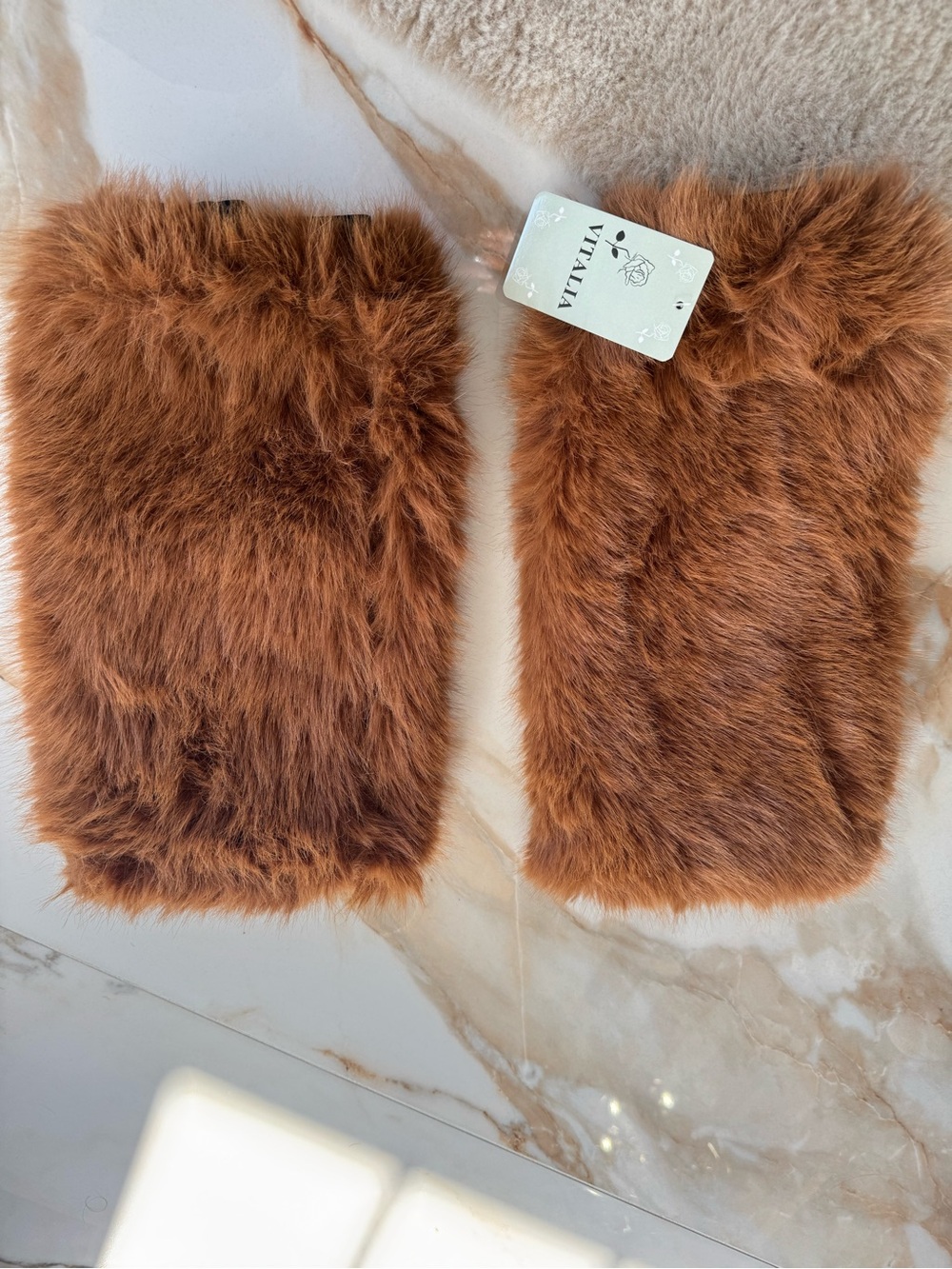 VITALIA Faux Fur Hand Warmers in Rich Chestnut